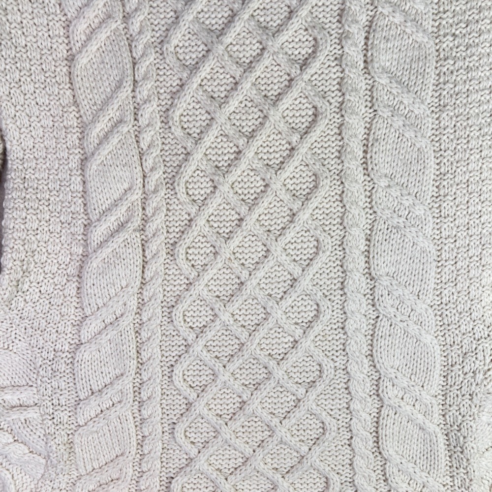 Paul James Made in England 100% Wool Cable Knit Mock Neck Sweater Cream Large W - Picture 11 of 11